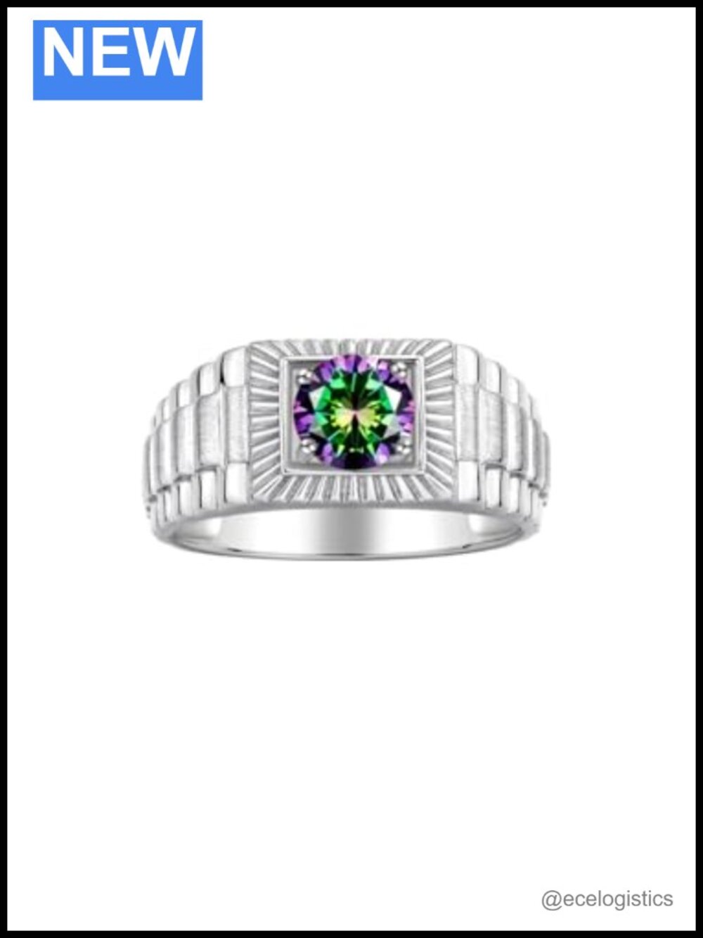 Men's Sterling Silver Gemstone Ring 7MM Round Birthstone Statement